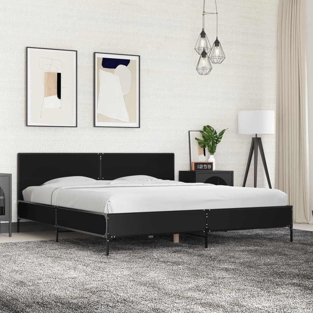 Sängram svart 200x200 cm konstruerat trä och metall