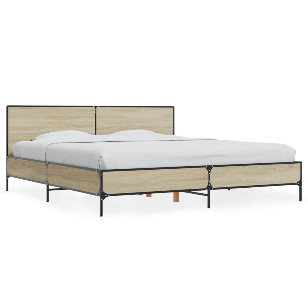 Sängram sonoma-ek 200x200 cm konstruerat trä och metall