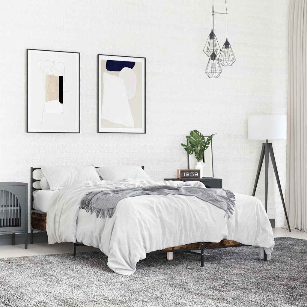 Sängram rökfärgad ek 120x200 cm konstruerat trä och metall
