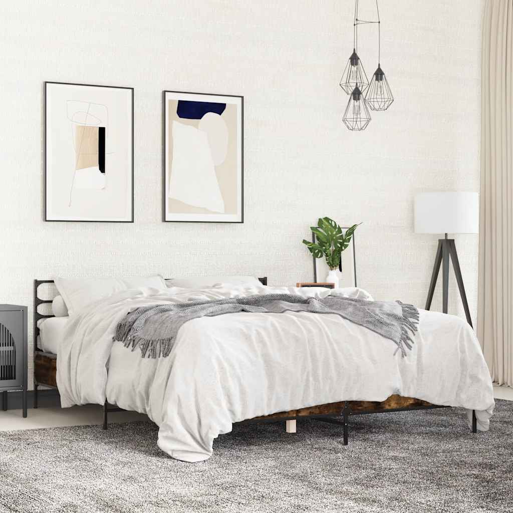 Sängram rökfärgad ek 150x200 cm konstruerad trä och metall