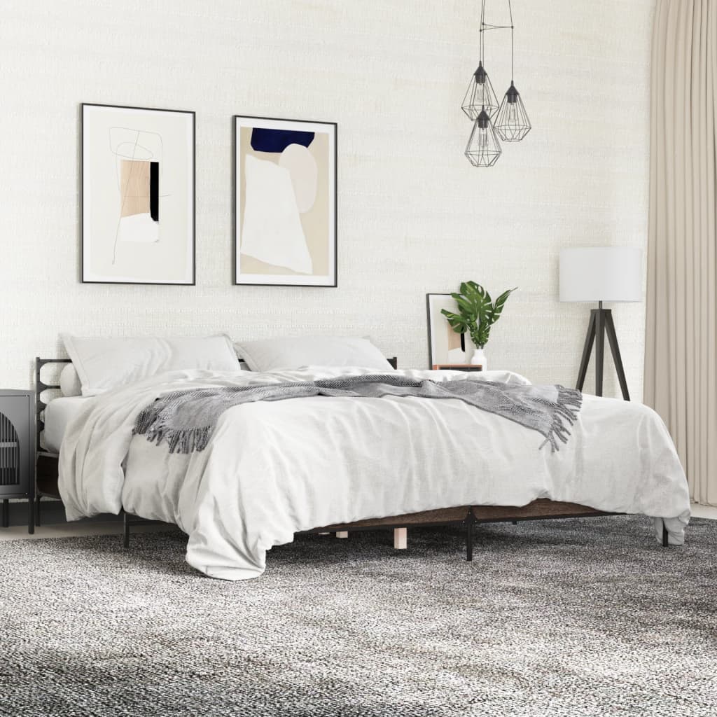 Sängram brun ek 200x200 cm konstruerat trä och metall