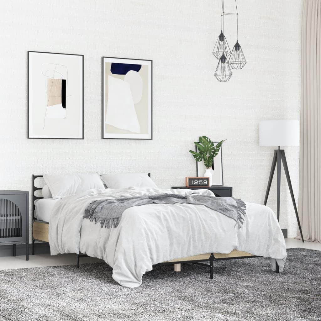 Sängram sonoma-ek 135x190 cm konstruerat trä och metall