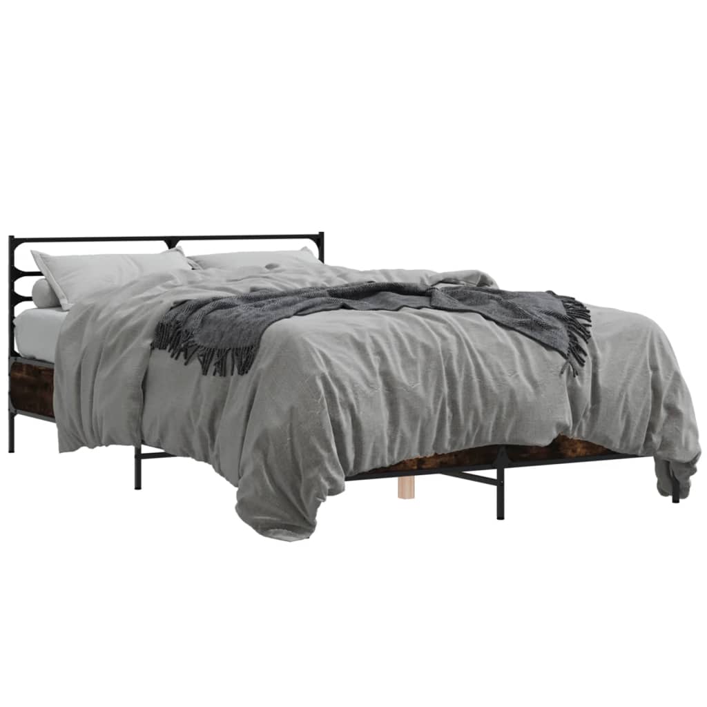 Sängram rökfärgad ek 135x190 cm konstruerat trä och metall