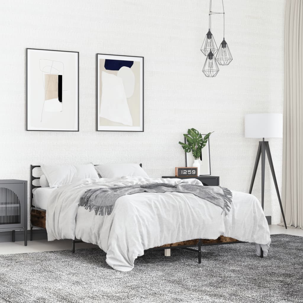 Sängram rökfärgad ek 135x190 cm konstruerat trä och metall