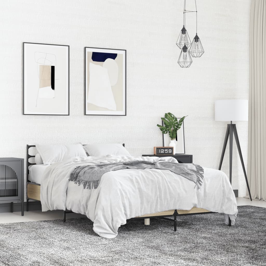 Sängram sonoma-ek 140x190 cm konstruerat trä och metall