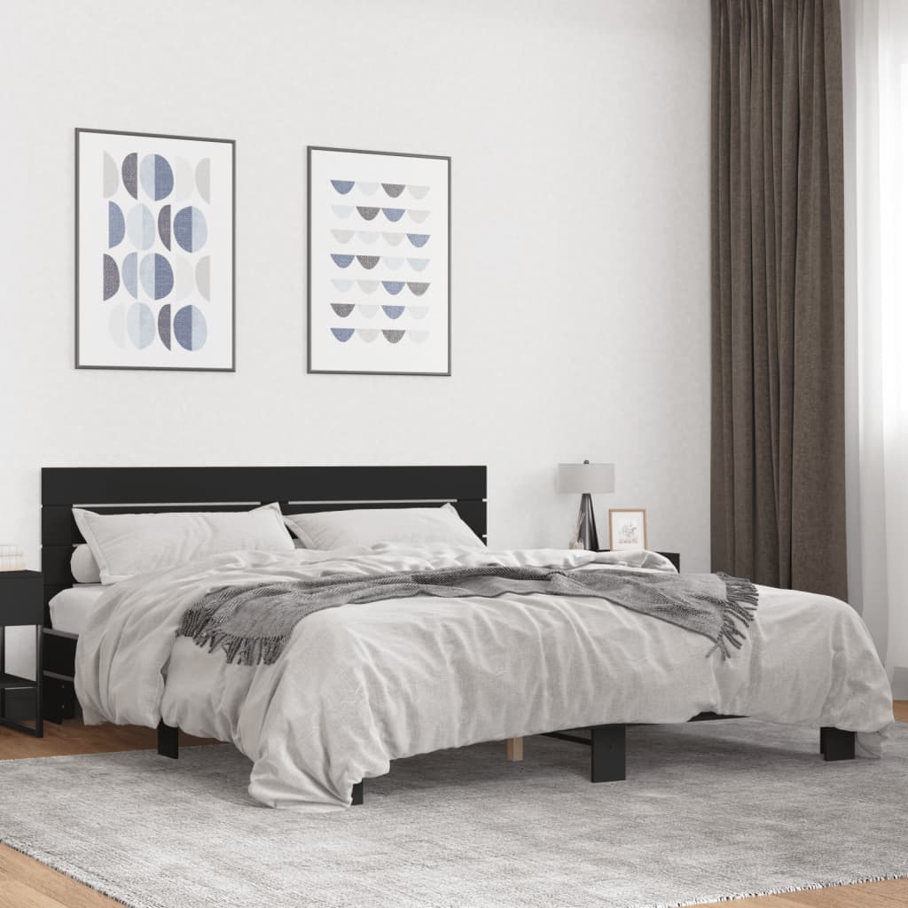 Sängram svart 200x200 cm konstruerat trä och metall