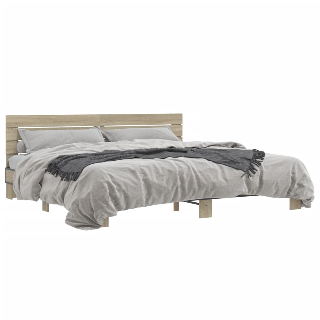 Sängram sonoma-ek 200x200 cm konstruerat trä och metall