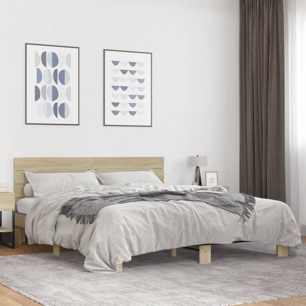 Sängram sonoma-ek 200x200 cm konstruerat trä och metall