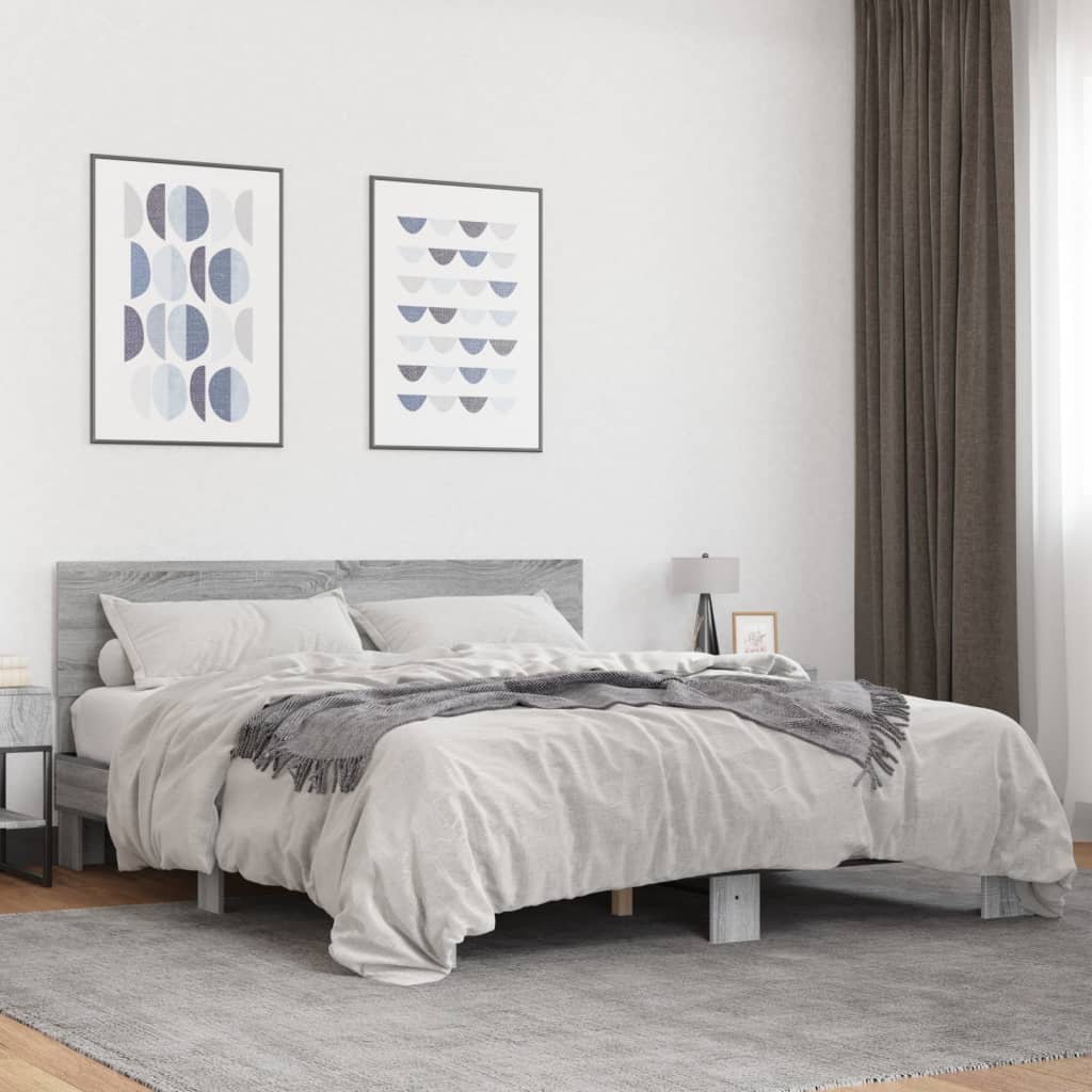 Sängram grå sonoma 150x200 cm konstruerad trä och metall