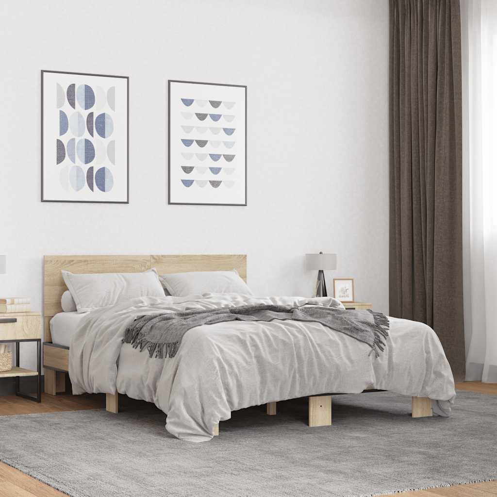 Sängram sonoma-ek 120x200 cm konstruerad trä och metall