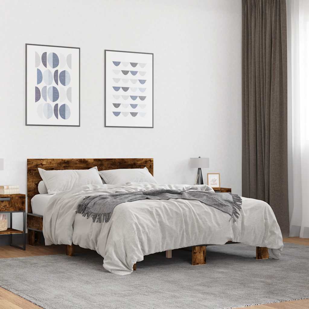 Sängram rökfärgad ek 140x190 cm konstruerat trä och metall