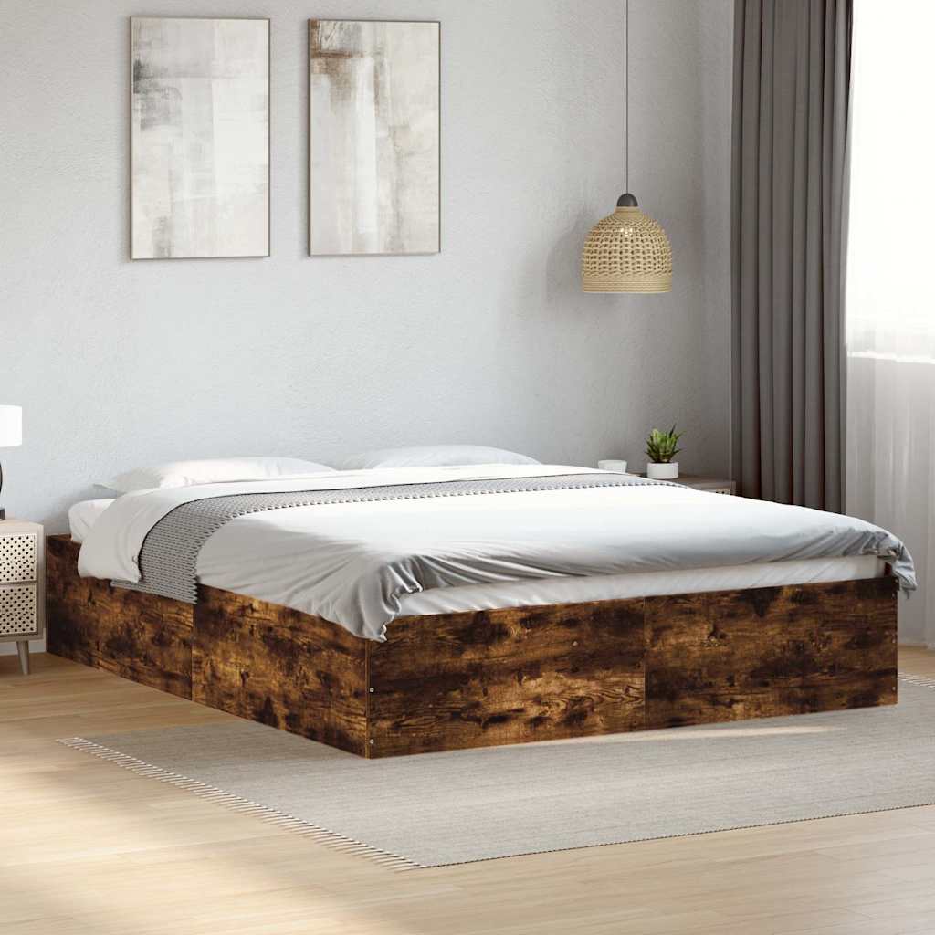 Sängram rökfärgad ek 150x200 cm konstruerad trä