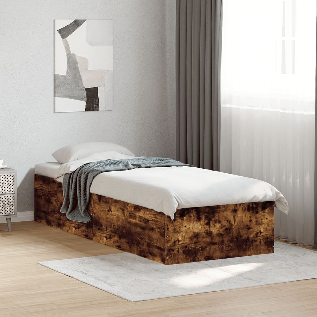 Sängram rökfärgad ek 90x190 cm konstruerad trä