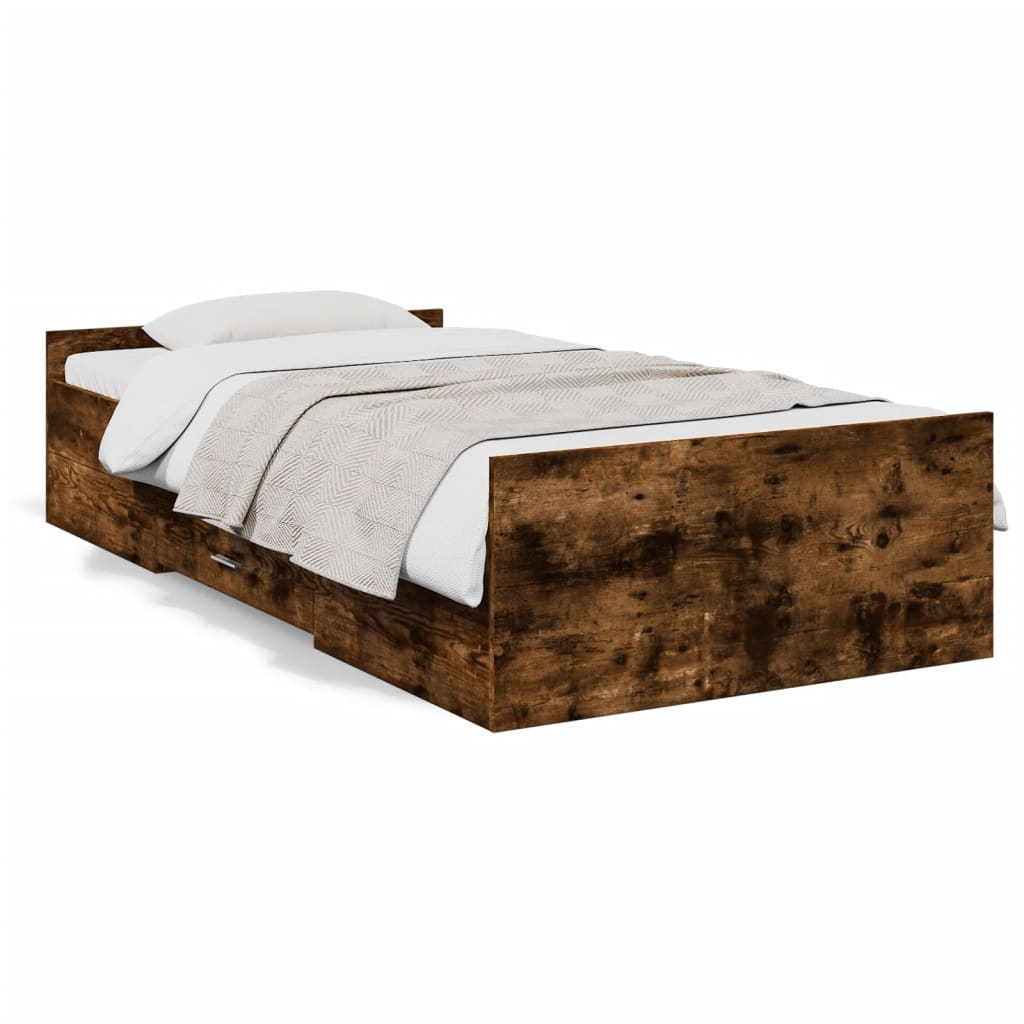 Sängram med lådor rökfärgad ek 90x200 cm konstruerad trä