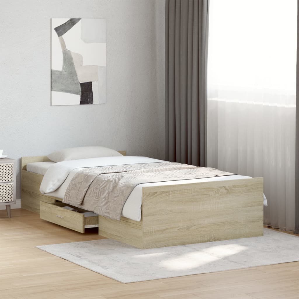 Sängram med lådor sonoma-ek 90x190 cm konstruerat trä