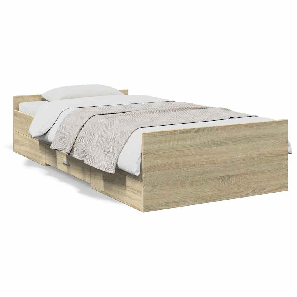 Sängram med lådor sonoma-ek 75x190 cm konstruerat trä