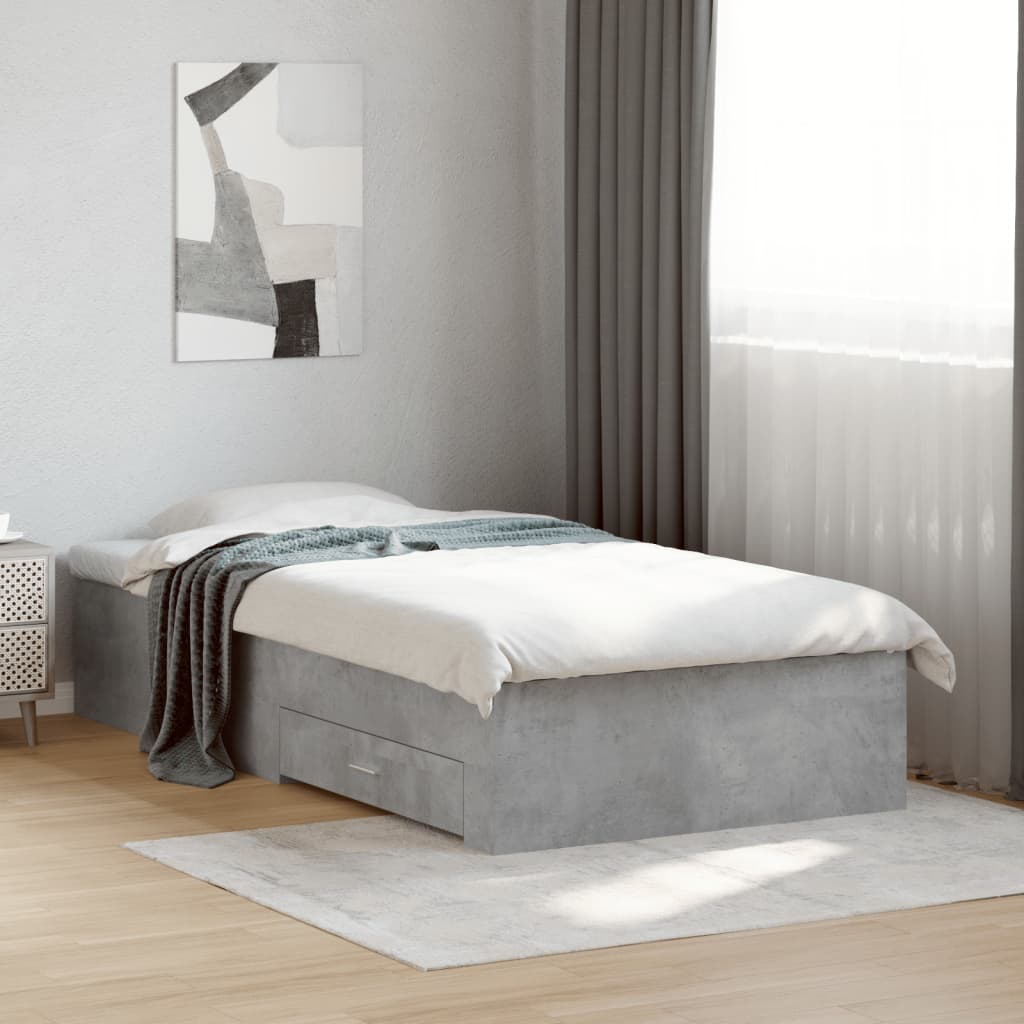 Sängram med lådor betonggrå 100x200 cm konstruerat trä