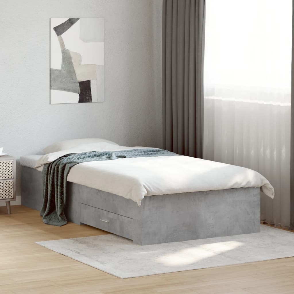 Sängram med lådor betonggrå 90x190 cm konstruerat trä