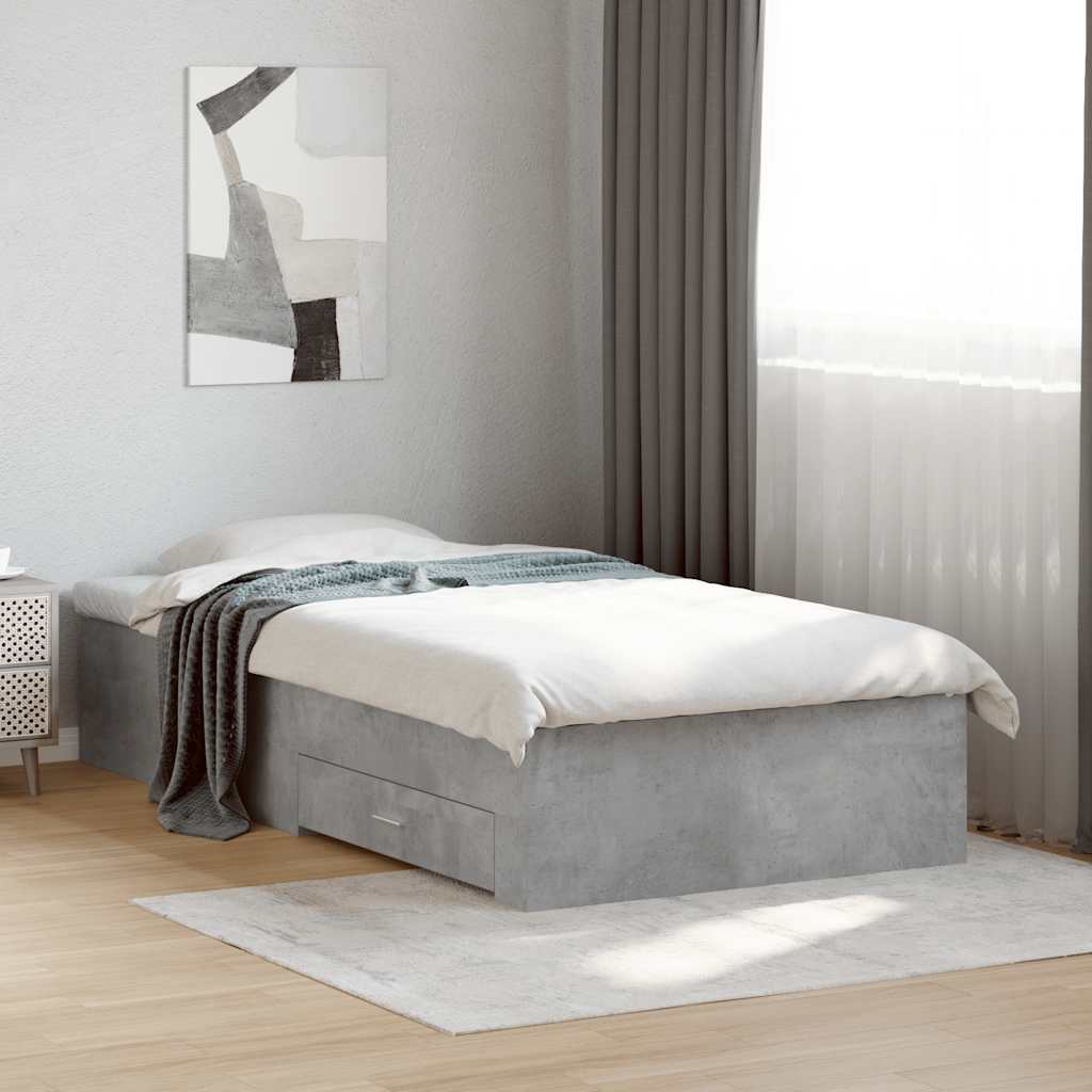 Sängram med lådor betonggrå 75x190 cm konstruerat trä