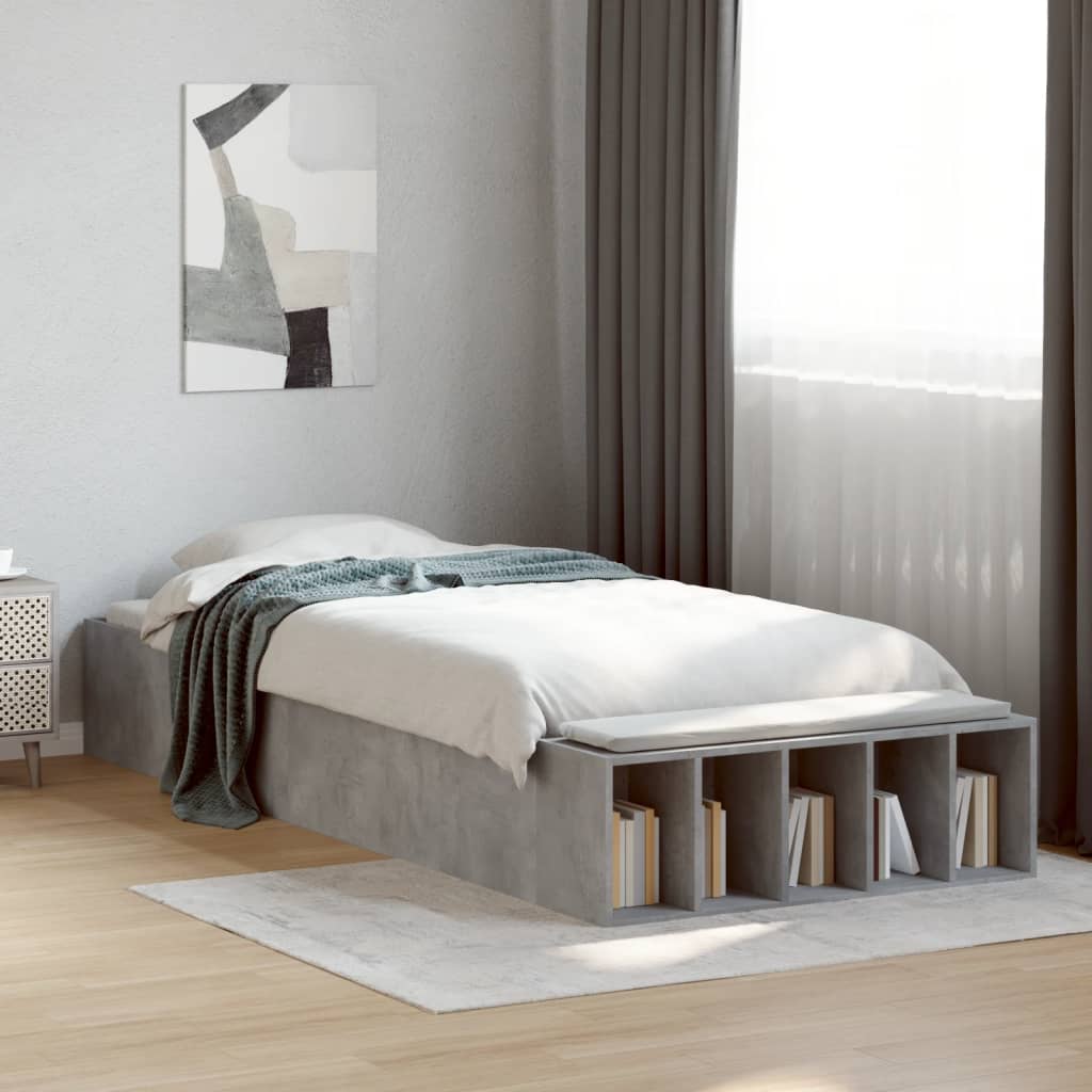 Sängram betonggrå 100x200 cm konstruerad trä