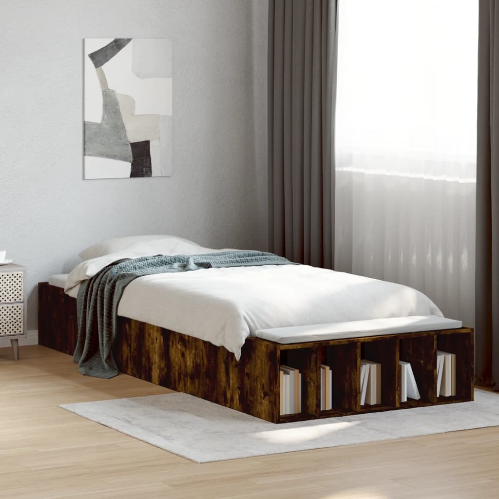 Sängram rökfärgad ek 90x200 cm konstruerad trä