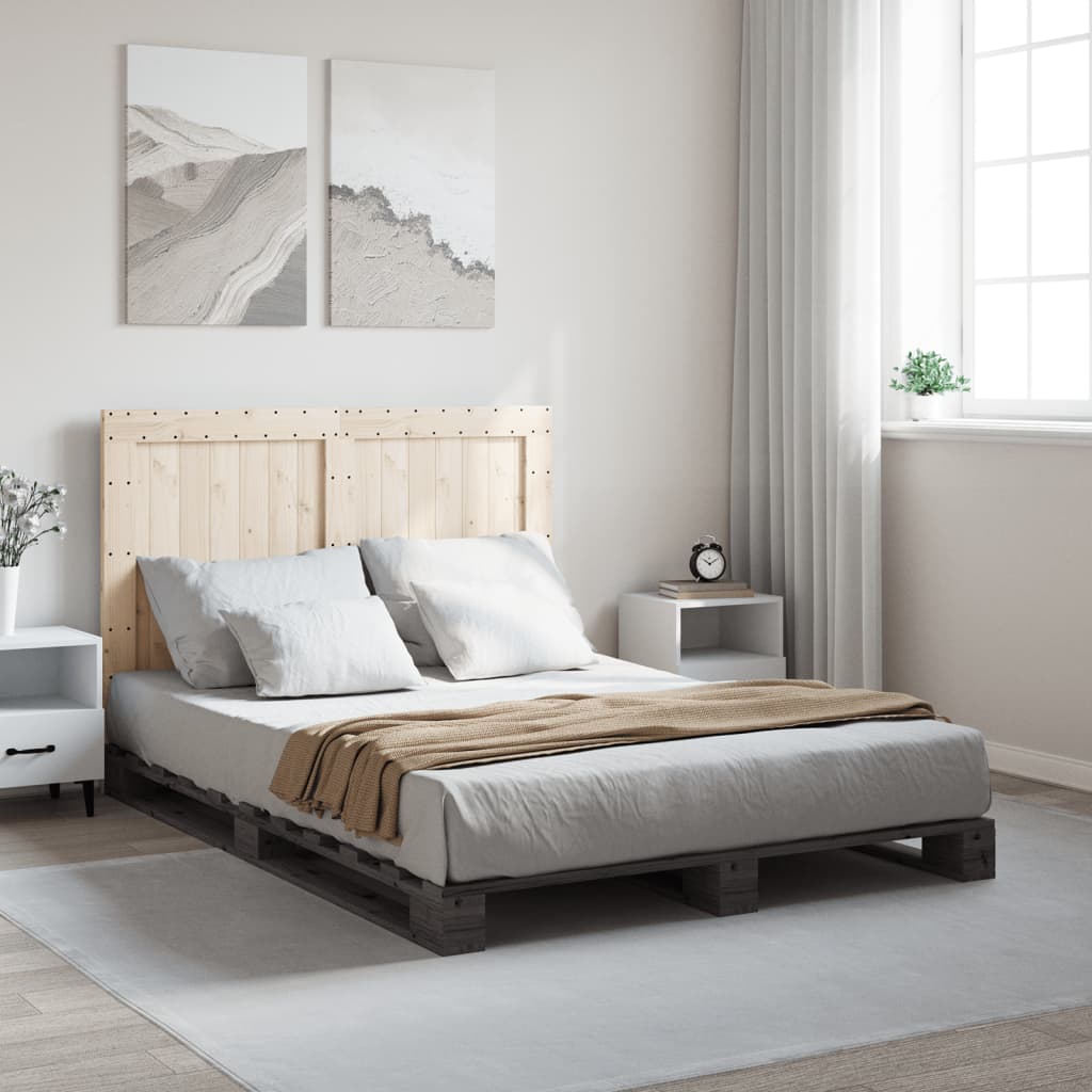 Sängram med huvudgavel grå 140x200 cm massiv furu
