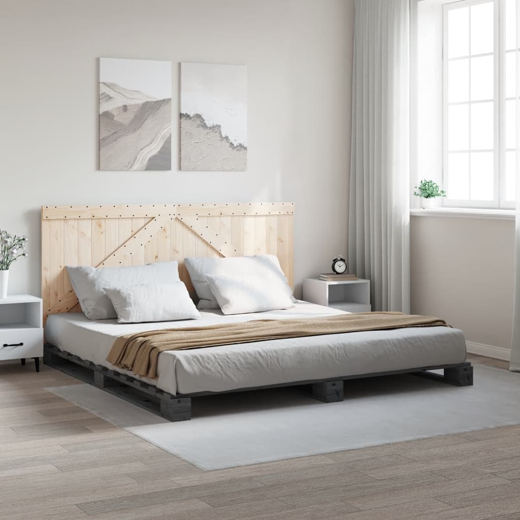 Sängram med huvudgavel grå 200x200 cm massiv furu
