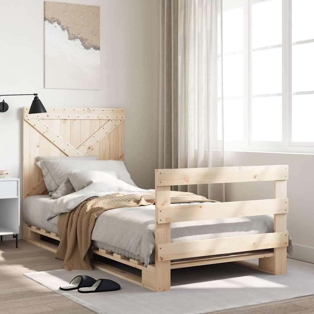 Sängram med huvudgavel 90x200 cm massiv furu