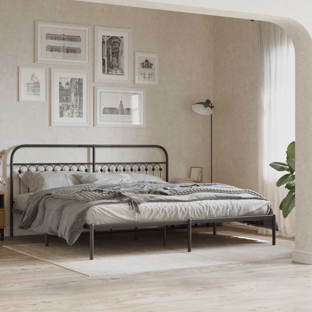 Sängram med huvudgavel metall svart 200x200 cm