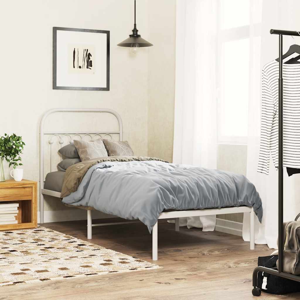 Sängram utan madrass med huvudgavel metall vit 75x190 cm