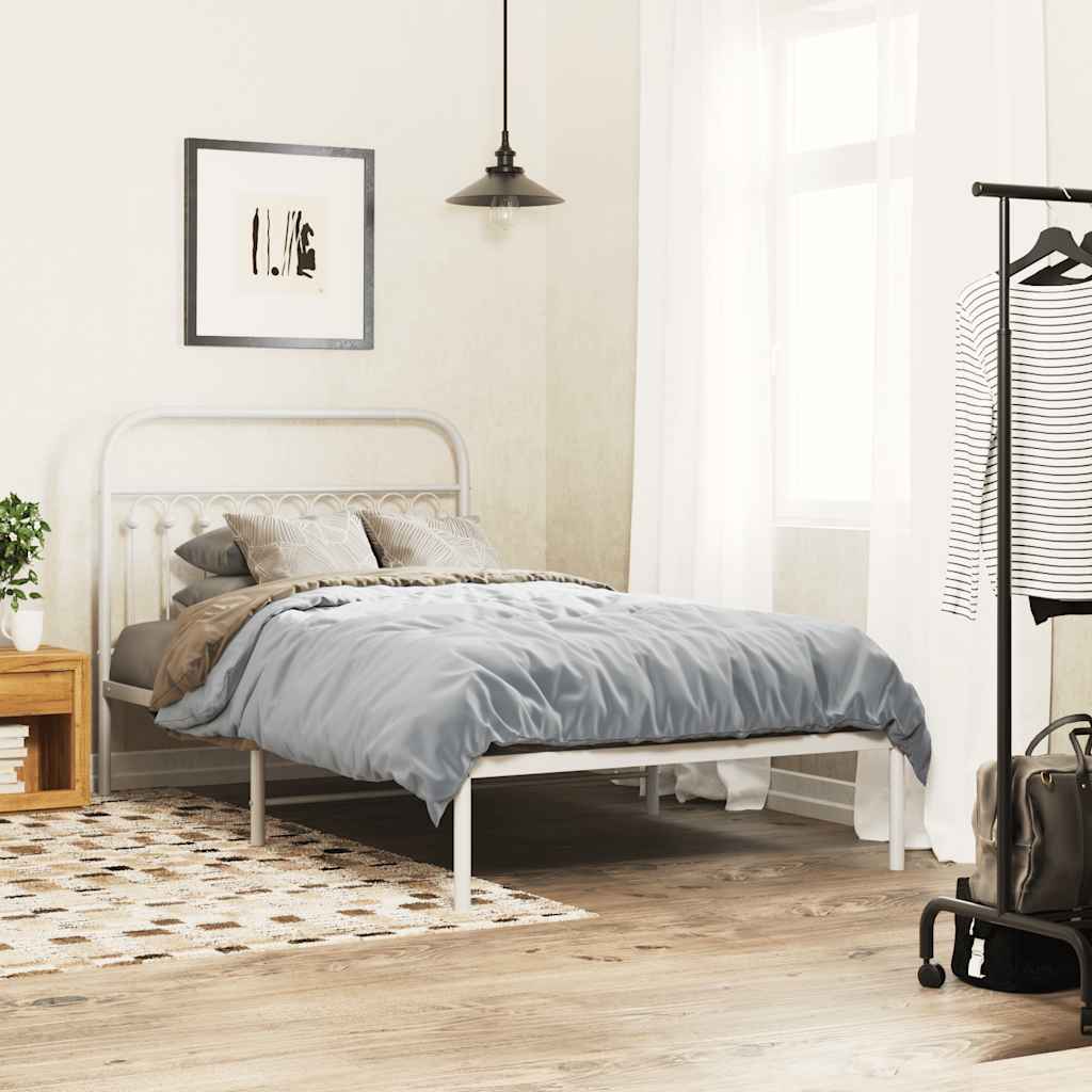 Sängram med huvudgavel metall vit 107x203 cm