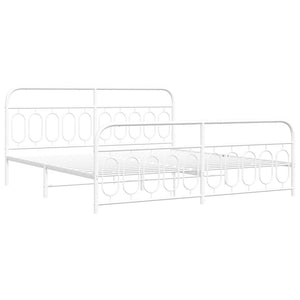 Sängram med huvudgavel och fotgavel vit metall 200x200 cm