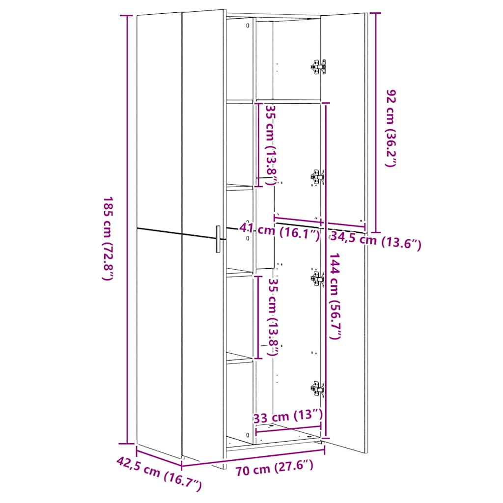 Högskåp svart 70x42,5x185 cm konstruerat trä