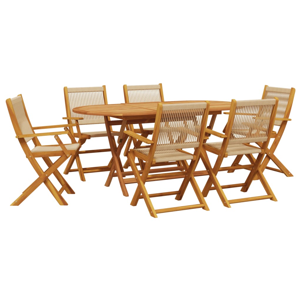 Matgrupp för trädgården 7delar beige polypropen och massivt trä