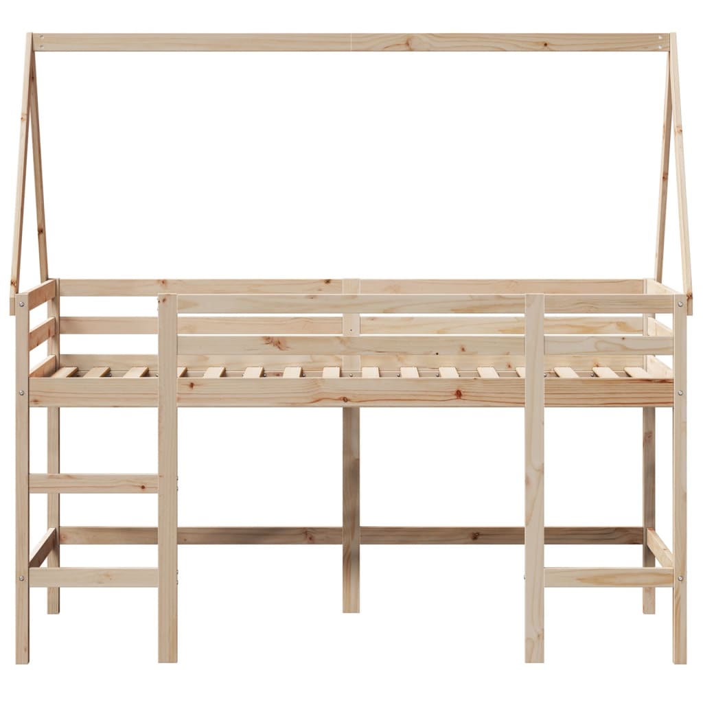 Våningssäng med stege och tak 80x200 cm massiv furu