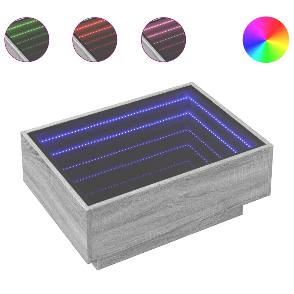 Soffbord med LEDs grå sonoma 70x50x30 cm konstruerat trä