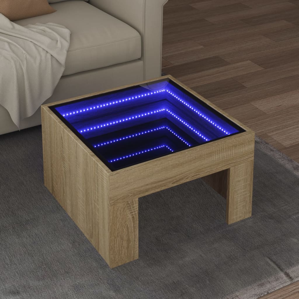 Soffbord med Infinity LEDs sonoma-ek 50x50x30 cm