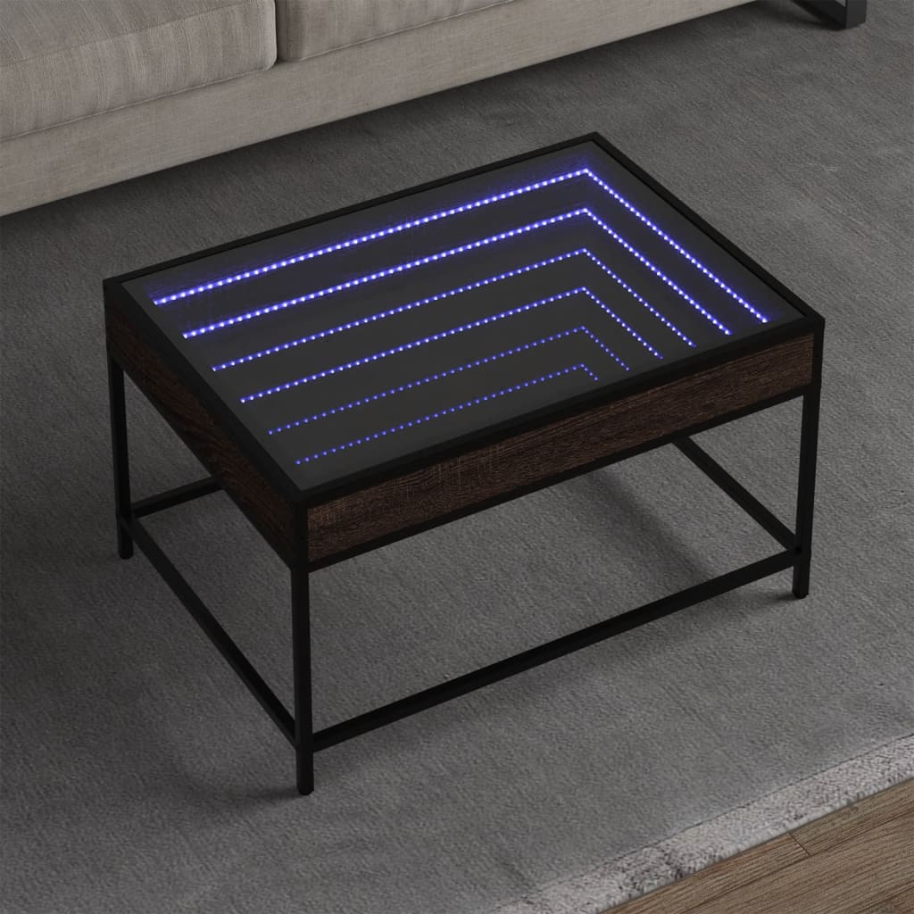 Soffbord med Infinity LEDs brun ek 70x50x41 cm