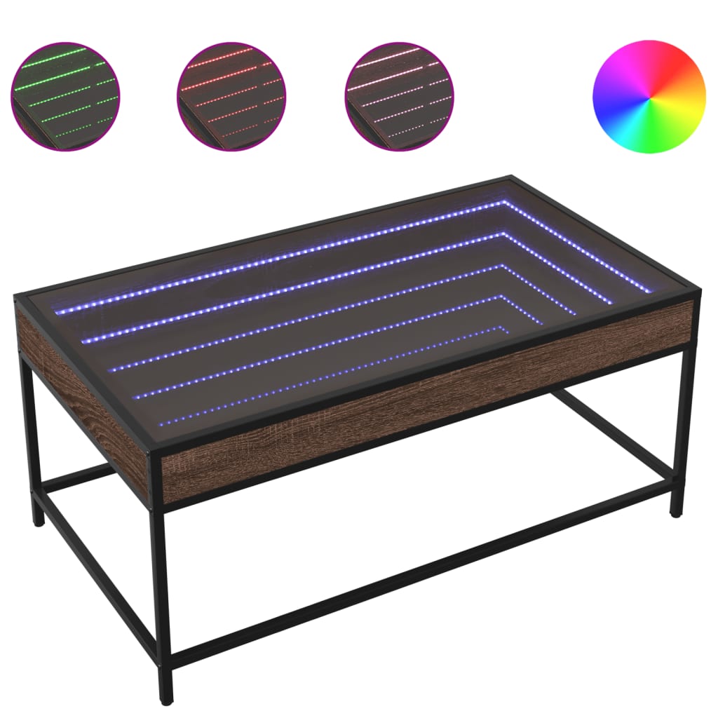 Soffbord med Infinity LEDs brun ek 90x50x41 cm