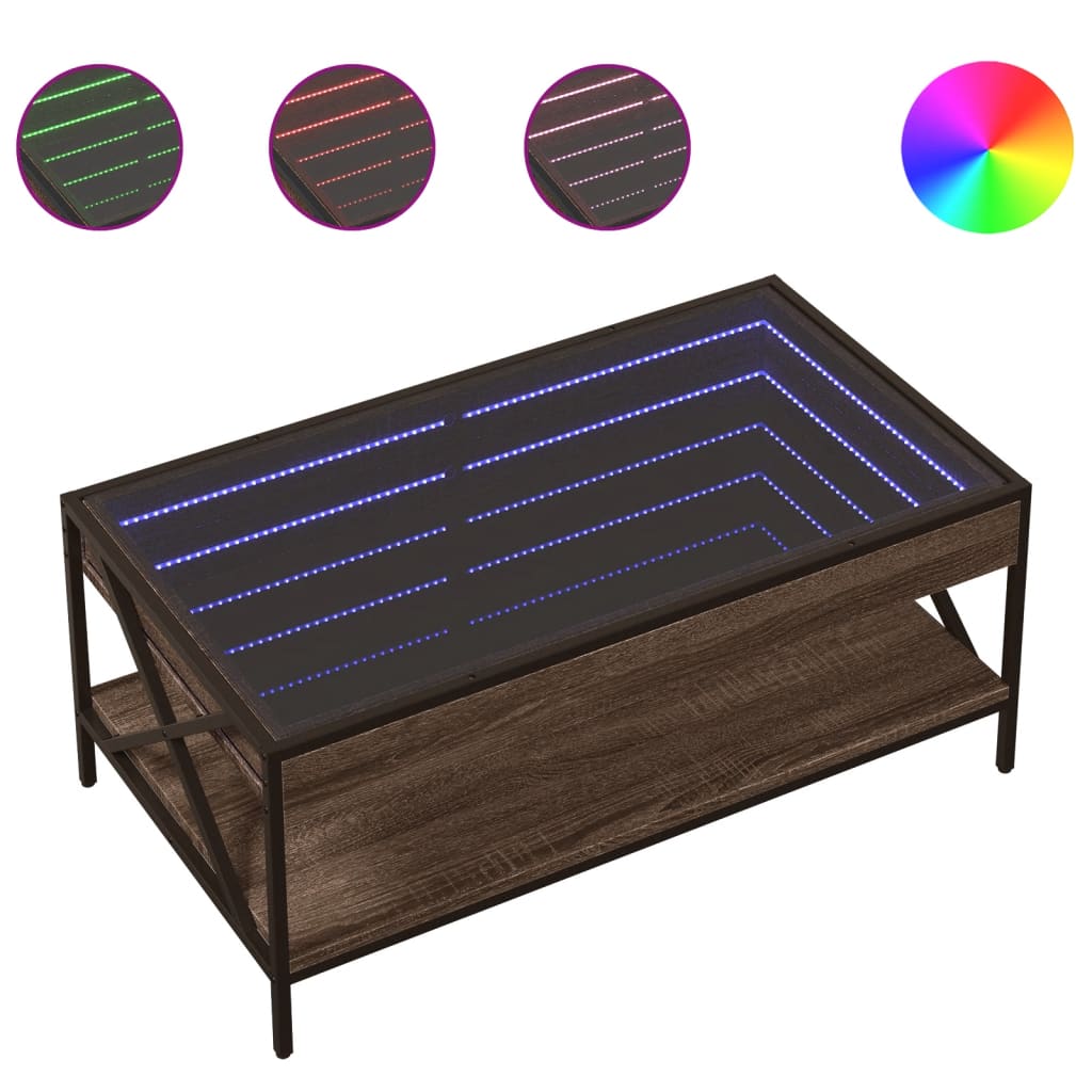 Soffbord med Infinity LEDs brun ek 90x50x38 cm