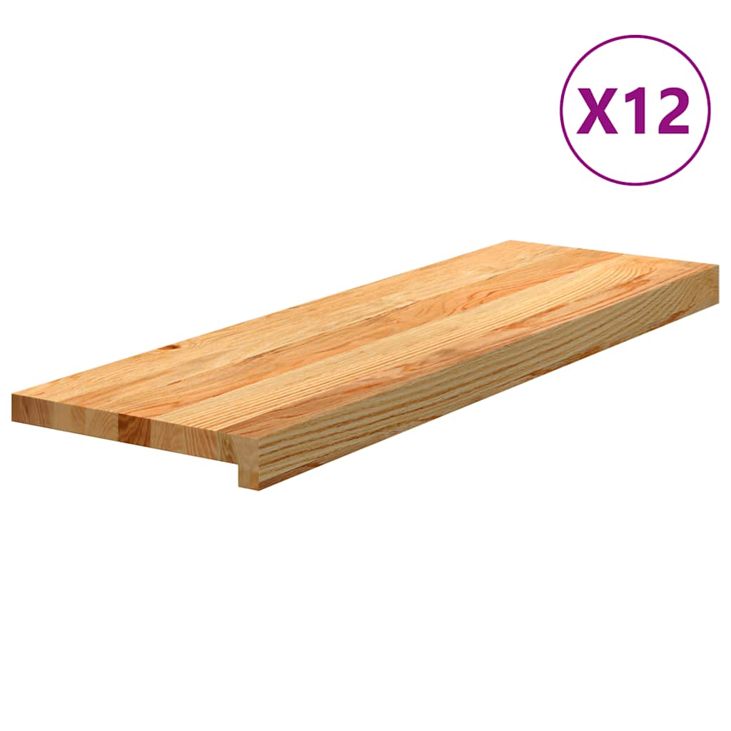 Trappstegsmattor 12 pcs ljusbrun 80x25x2 cm massiv ek