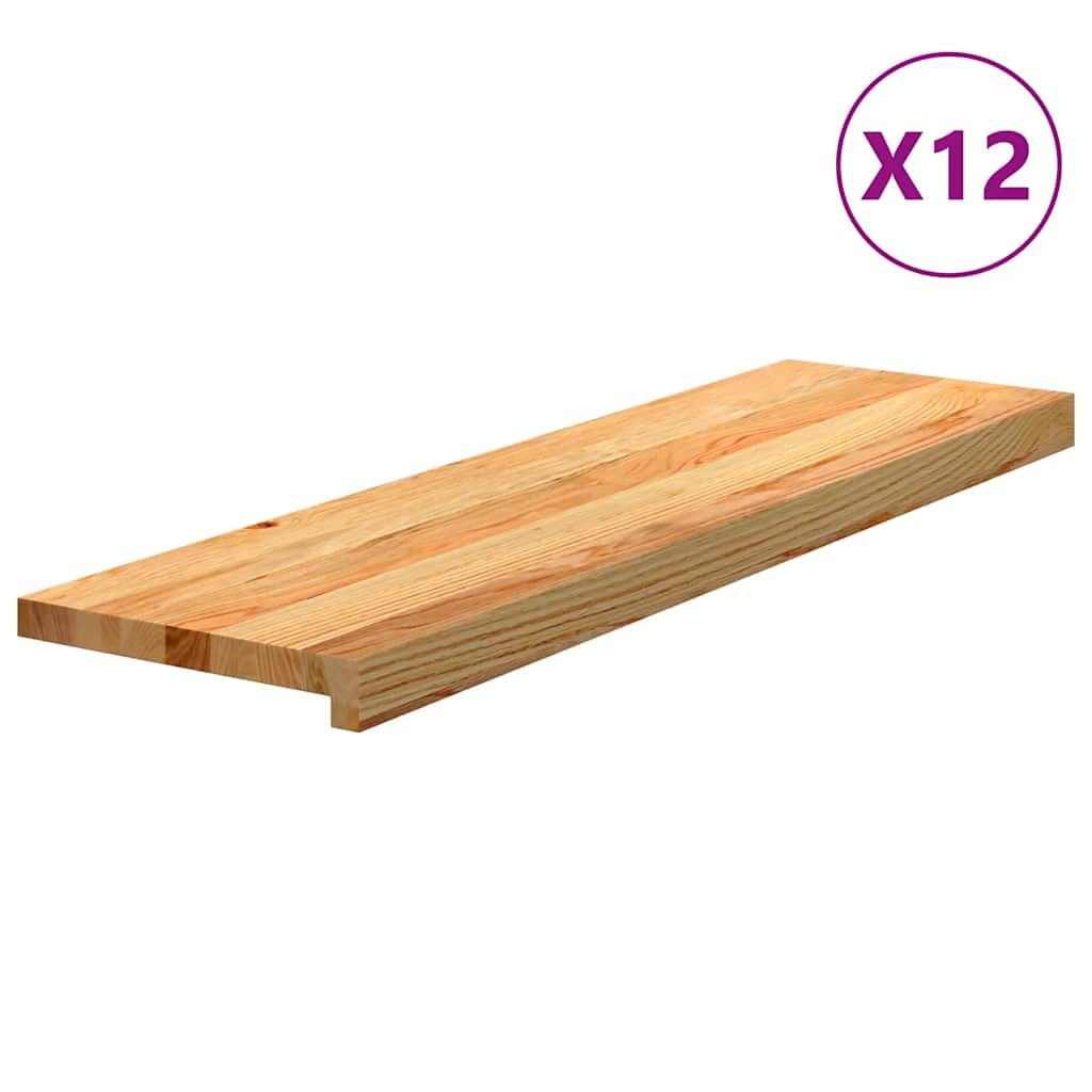 Trappstegsmattor 12 pcs ljusbrun 90x25x2 cm massiv ek