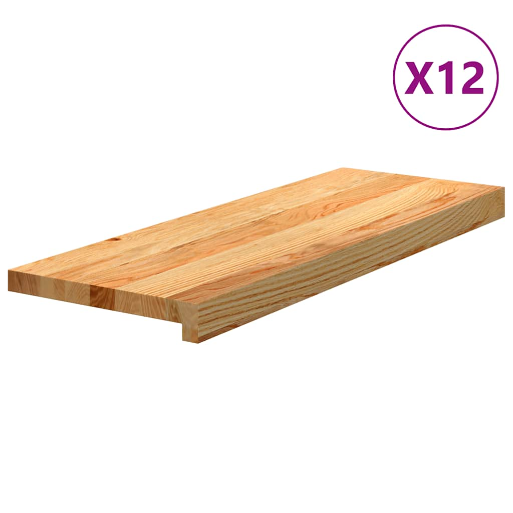 Trappstegsmattor 12 pcs ljusbrun 70x30x2 cm massiv ek