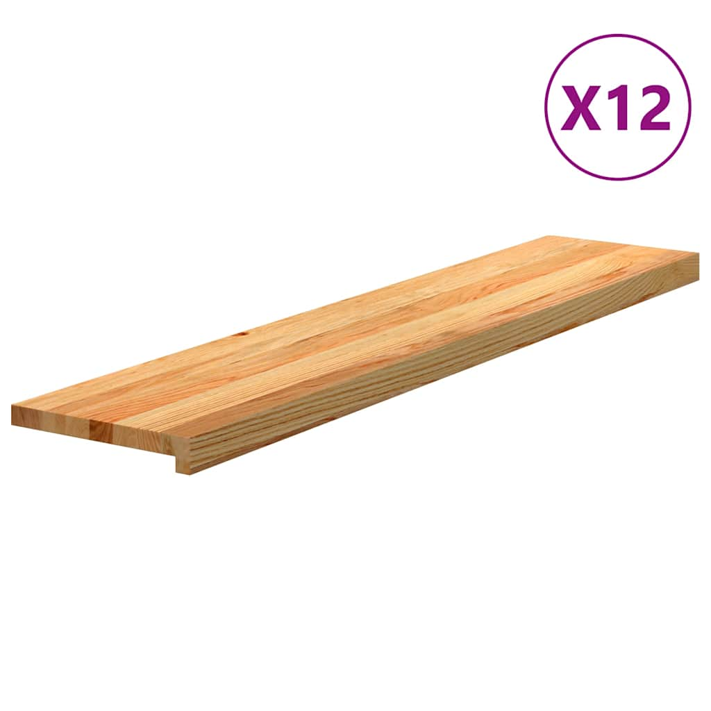 Trappstegsmattor 12 pcs ljusbrun 120x30x2 cm massiv ek