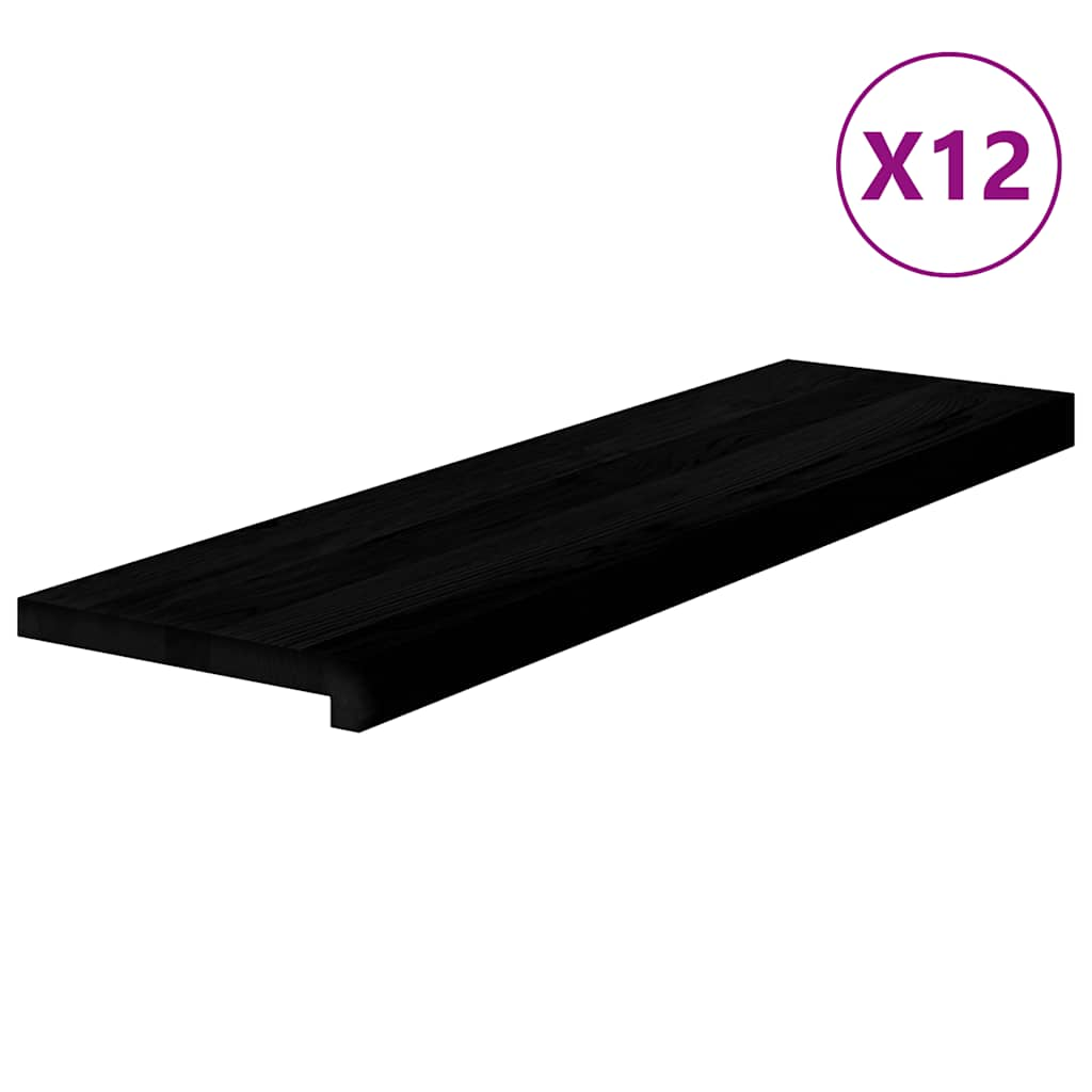 Trappstegsmattor 12 pcs mörkbrun 90x25x2 cm massiv ek