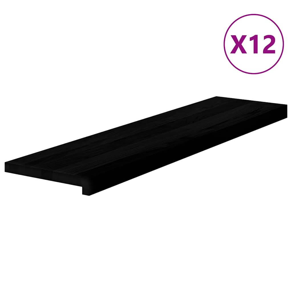 Trappstegsmattor 12 pcs mörkbrun 100x25x2 cm massiv ek