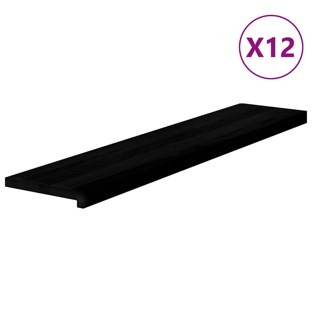 Trappstegsmattor 12 pcs mörkbrun 120x25x2 cm massiv ek