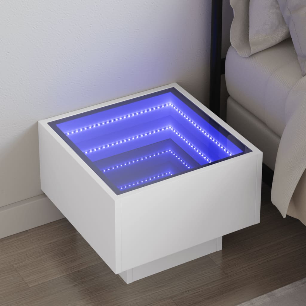 Sängbord med Infinity LEDs vit 40x40x30 cm