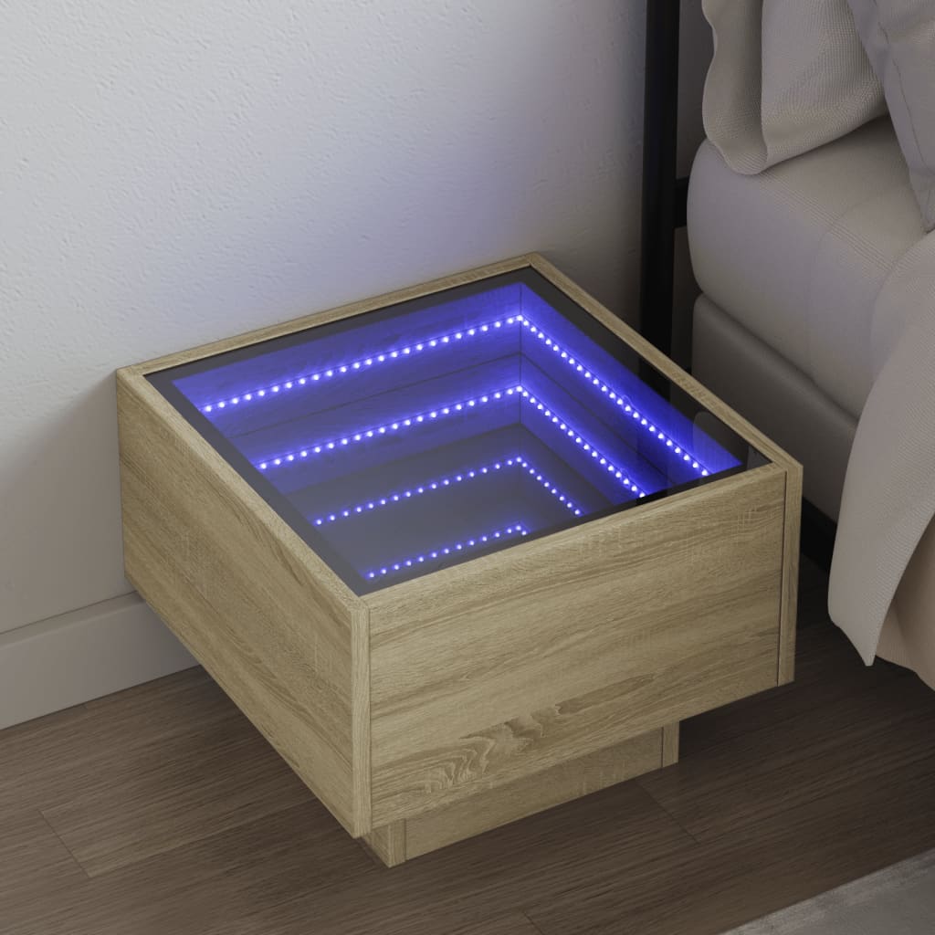 Sängbord med Infinity LEDs sonoma-ek 40x40x30 cm