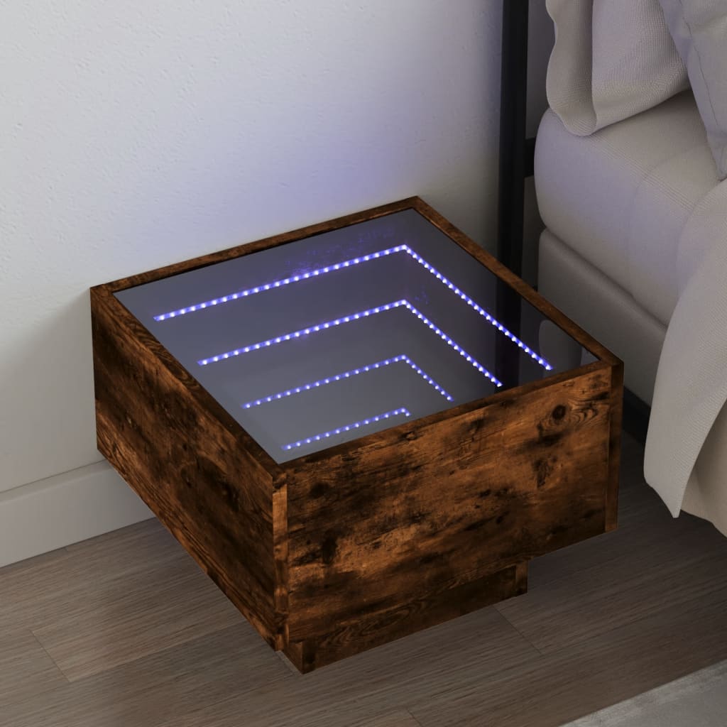 Sängbord med Infinity LEDs rökfärgad ek 40x40x30 cm